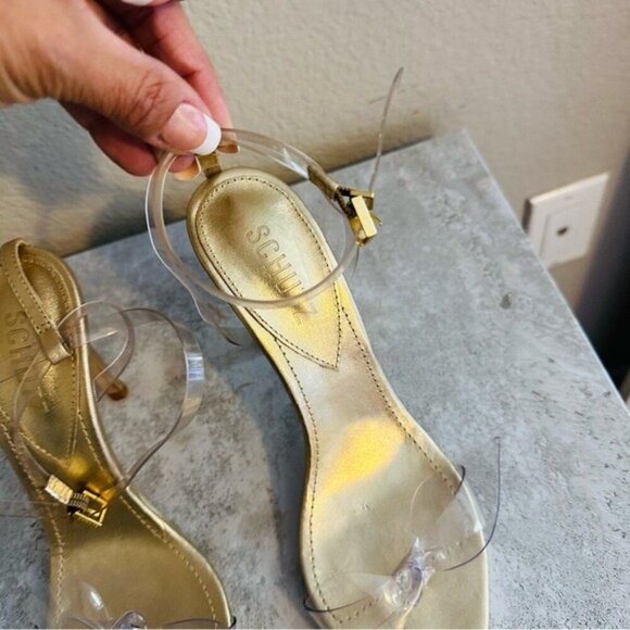 Schutz Elyda Vinyl & Metallic LeatherSandal - 7 / Gold - Picture 8 of 11